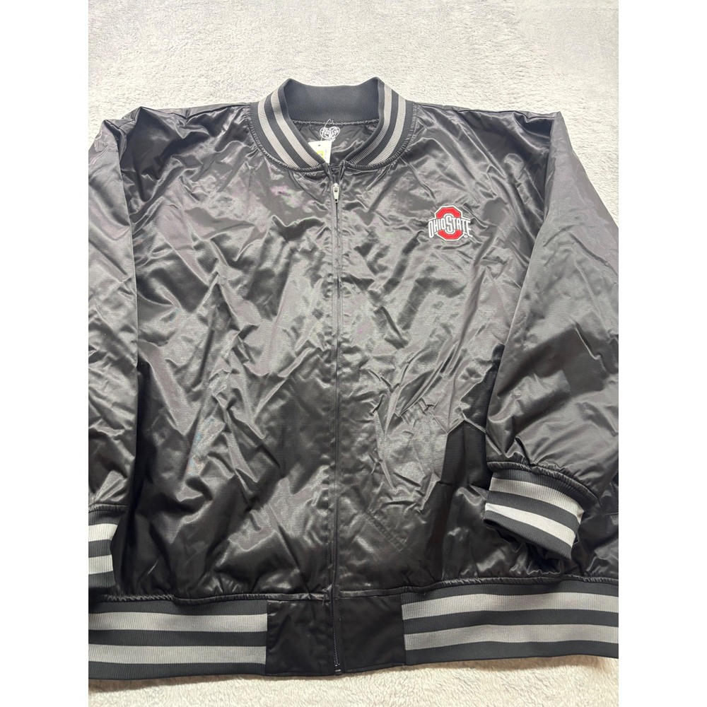 Ohio State Buckeyes Bomber Varsity Jacket Black Satin Full Zip‎ Mens 2XL